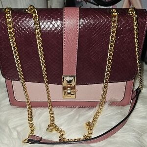 Aldo Burgundy and Pink Crossbody Bag with Gold Chain